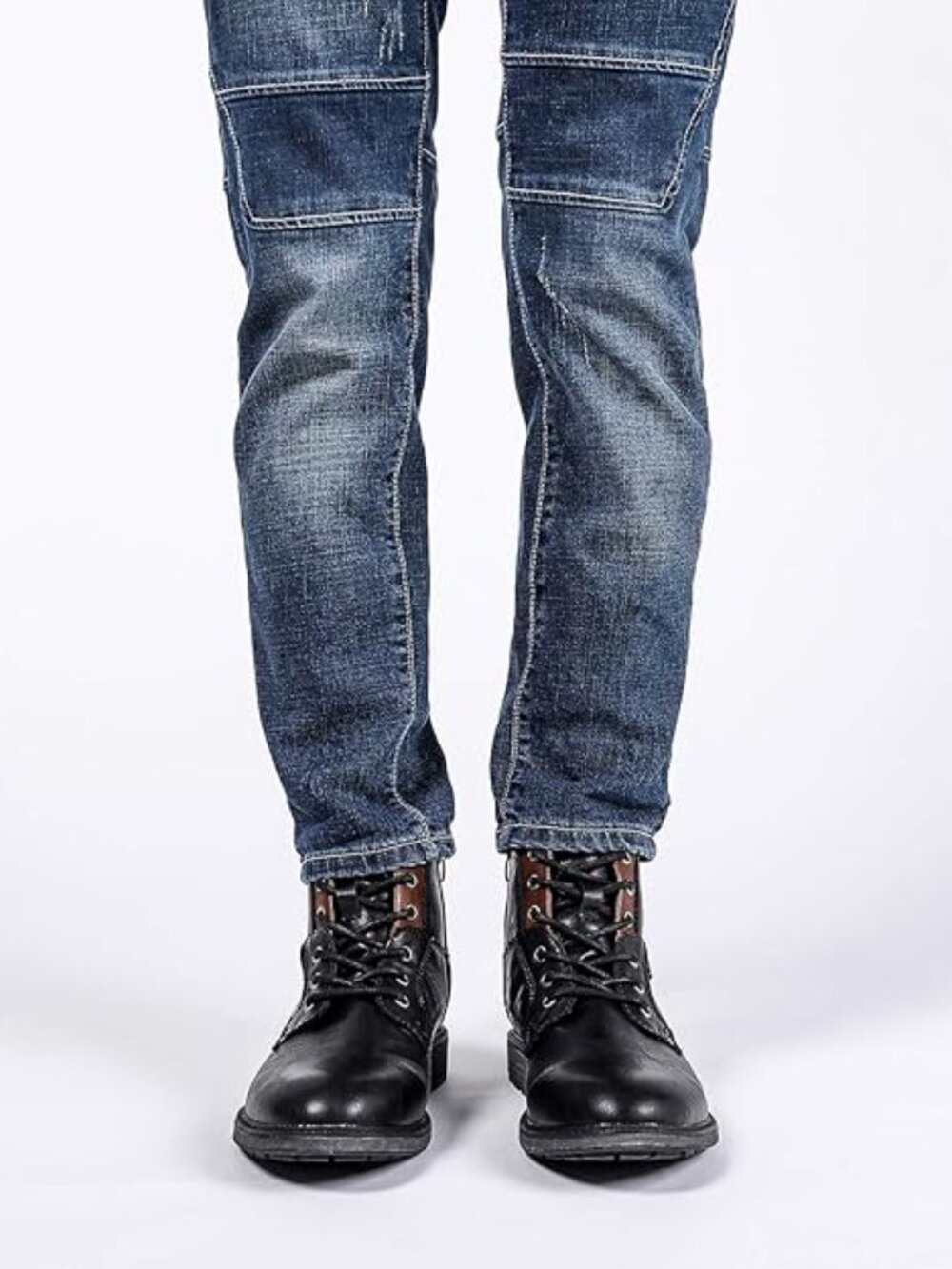 Men's Black Oxford Boots Buckle Casual Men Boots Lace-Up Side Zipper